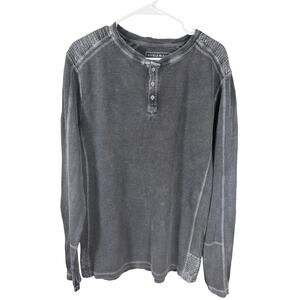Buckle Black Men's Medium Grey Waffle Knit Long Sleeve Henley Shirt Moto Biker